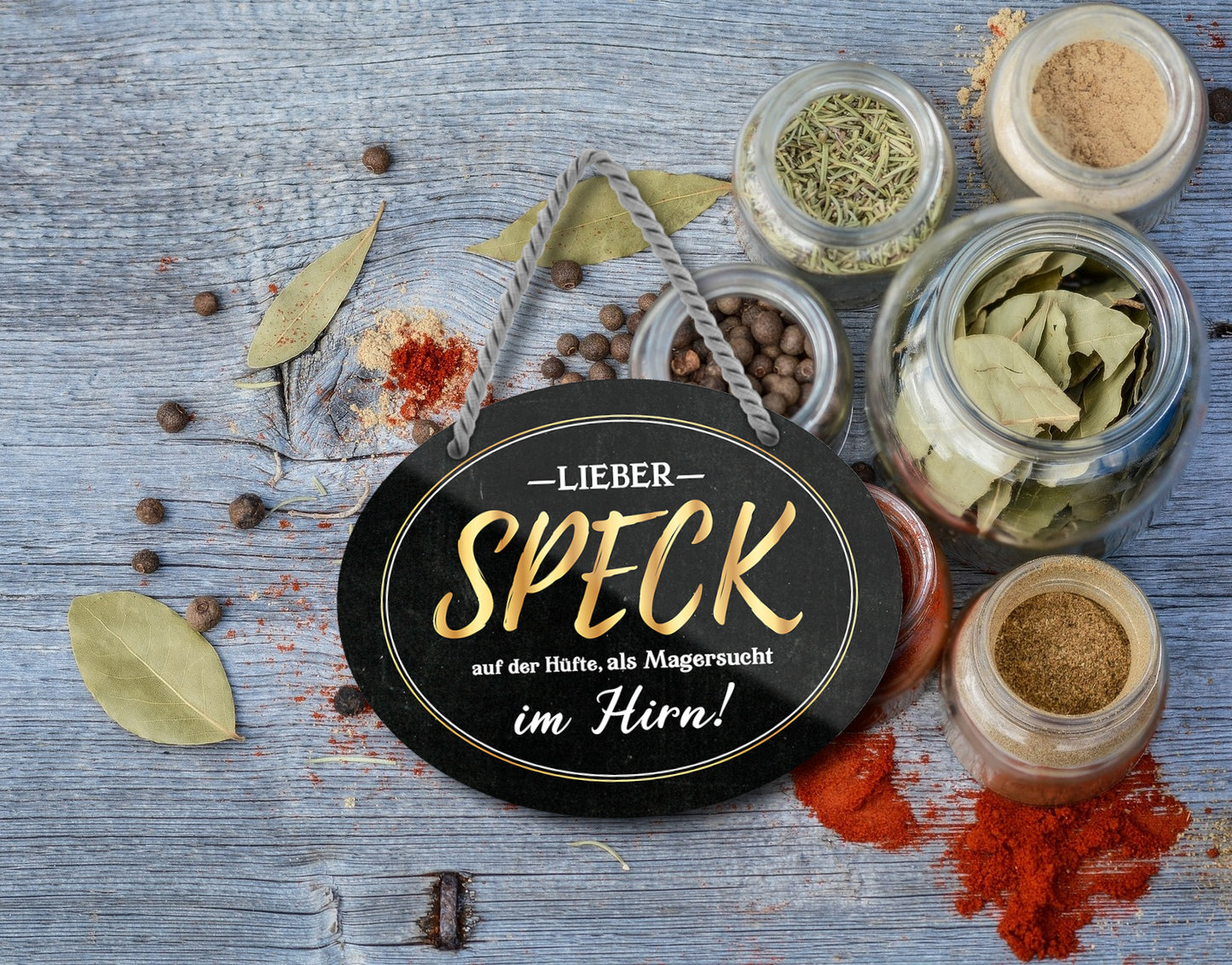 Blechschild ''Lieber Speck auf der Hüfte, als Magersucht im Hirn'' 18x14cm