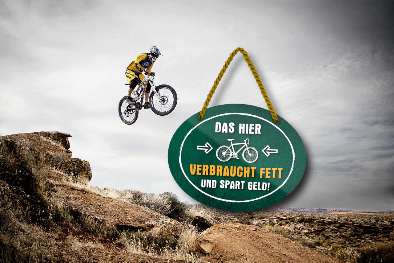 Blechschild ''Das hier verbraucht Fett und spart Geld'' 18x14cm