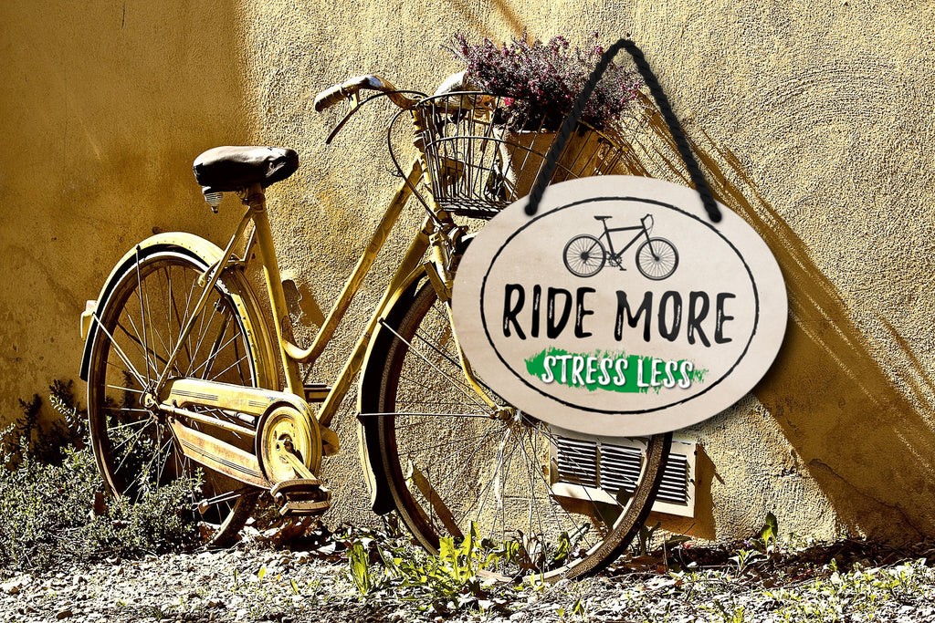 Blechschild ''Ride more. Stress less'' 18x14cm