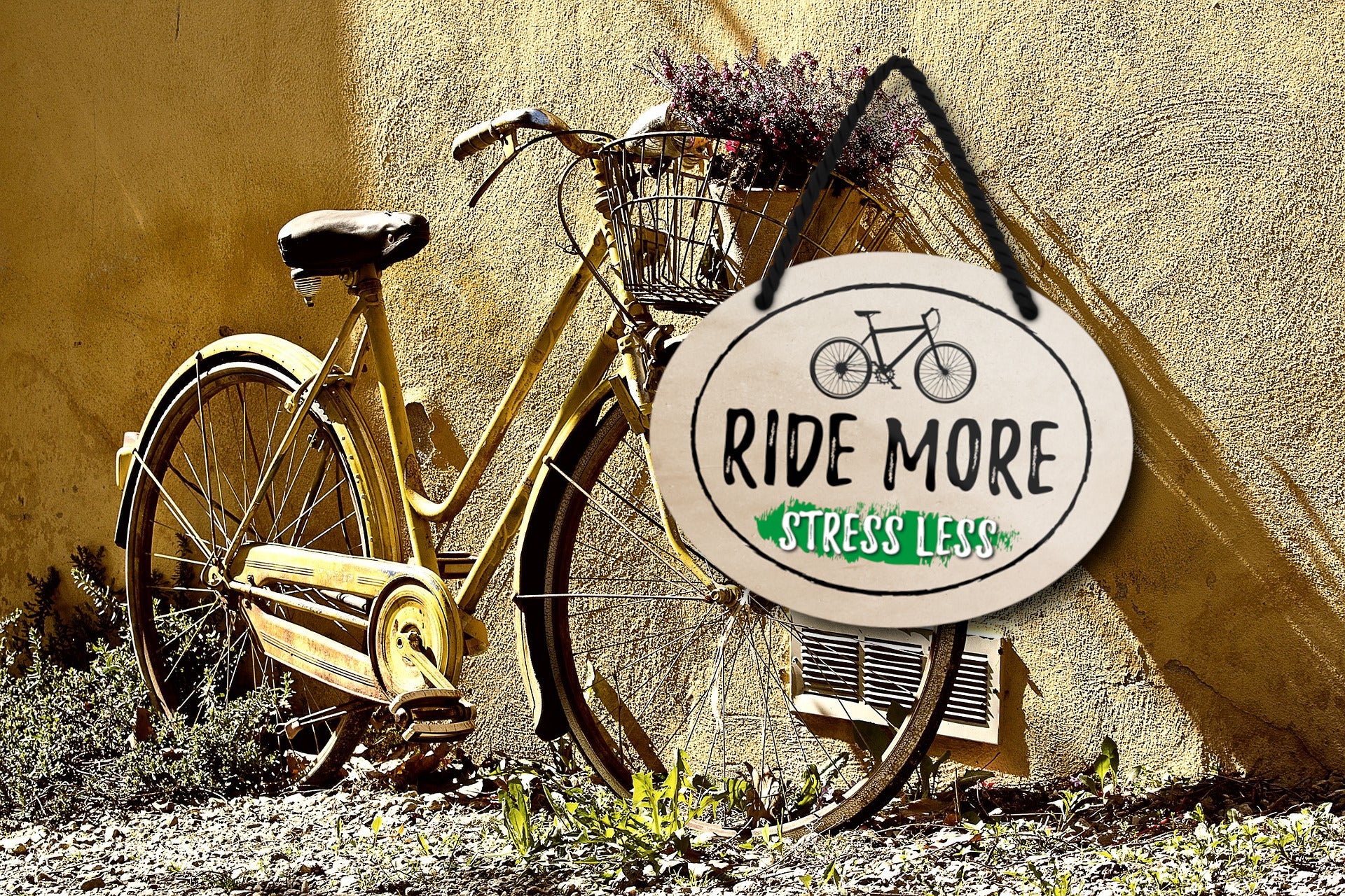 Blechschild ''Ride more. Stress less'' 18x14cm