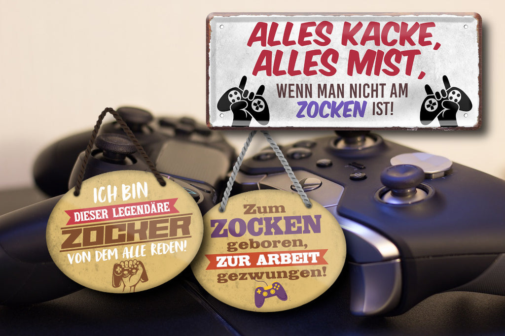Blechschild ''Zum Zocken geboren, zur Arbeit gezwungen'' 18x14cm