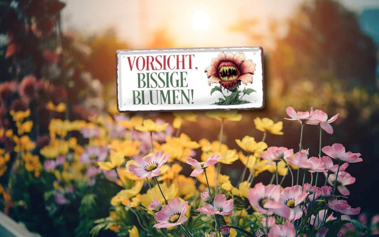 Blechschild ''Vorsicht bissige Blumen'' 28x12cm