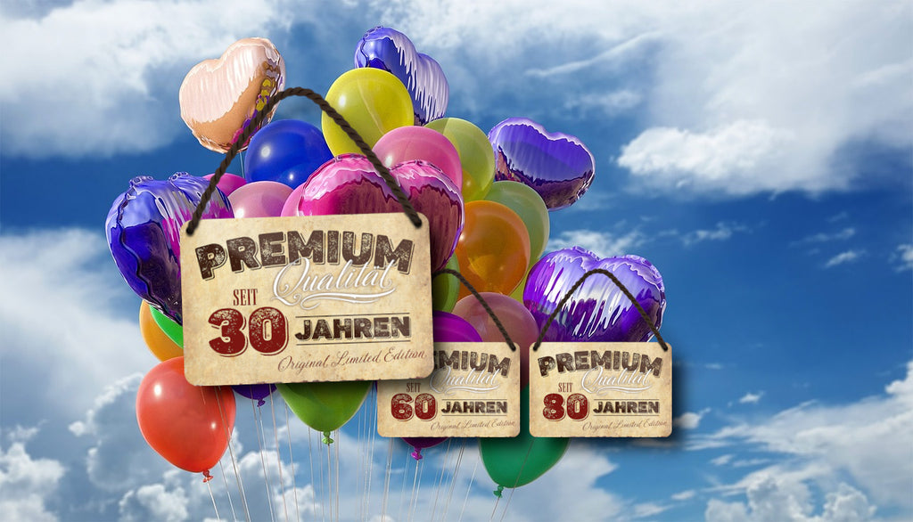 Blechschild ''Premium Qualität 80 Jahre'' 18x12cm