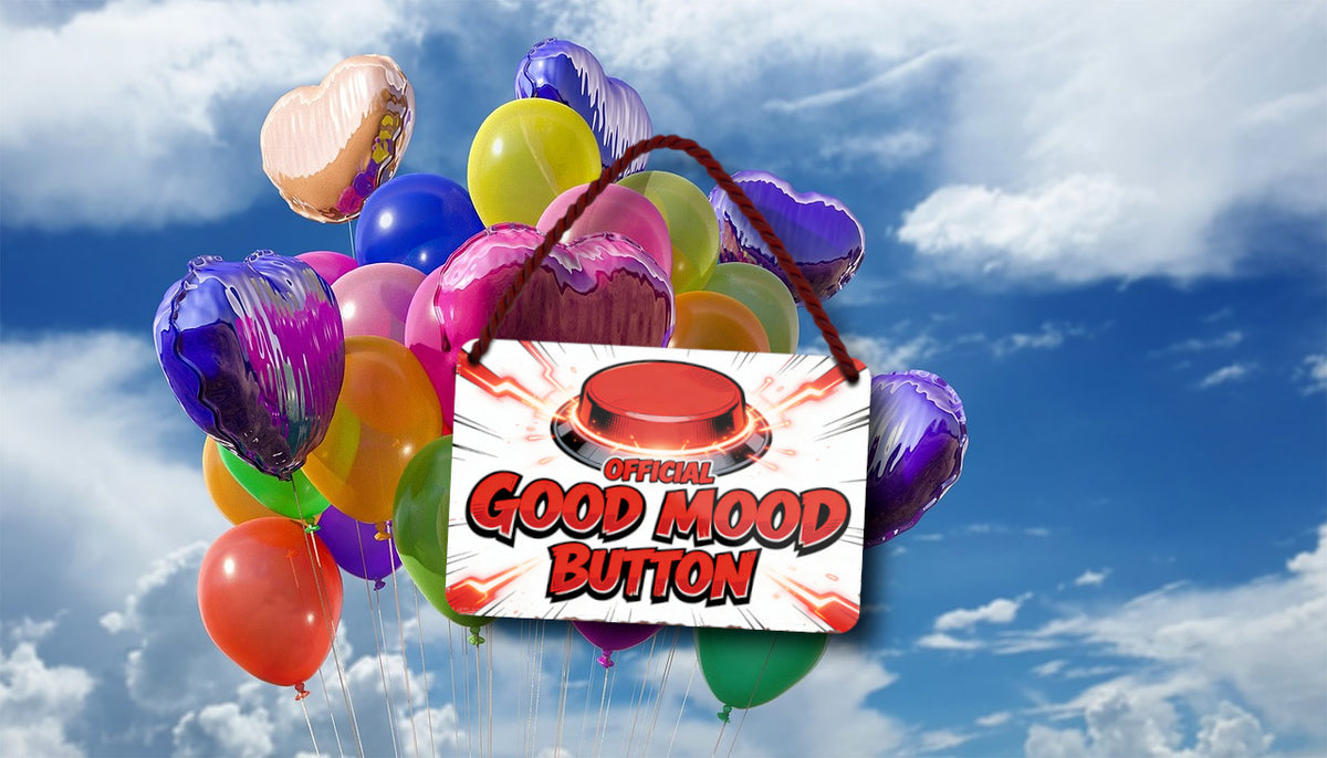 Blechschild ''Official Good Mood Button'' 18x12cm
