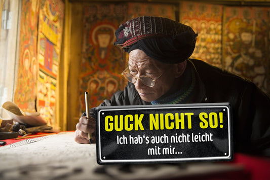 Blechschild ''Guck nicht so. Ich hab's auch nicht leicht'' 28x12cm