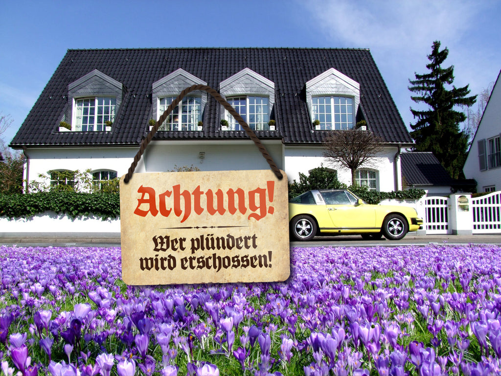 Blechschild ''Achtung. Wer plündert wird erschossen'' 18x12cm