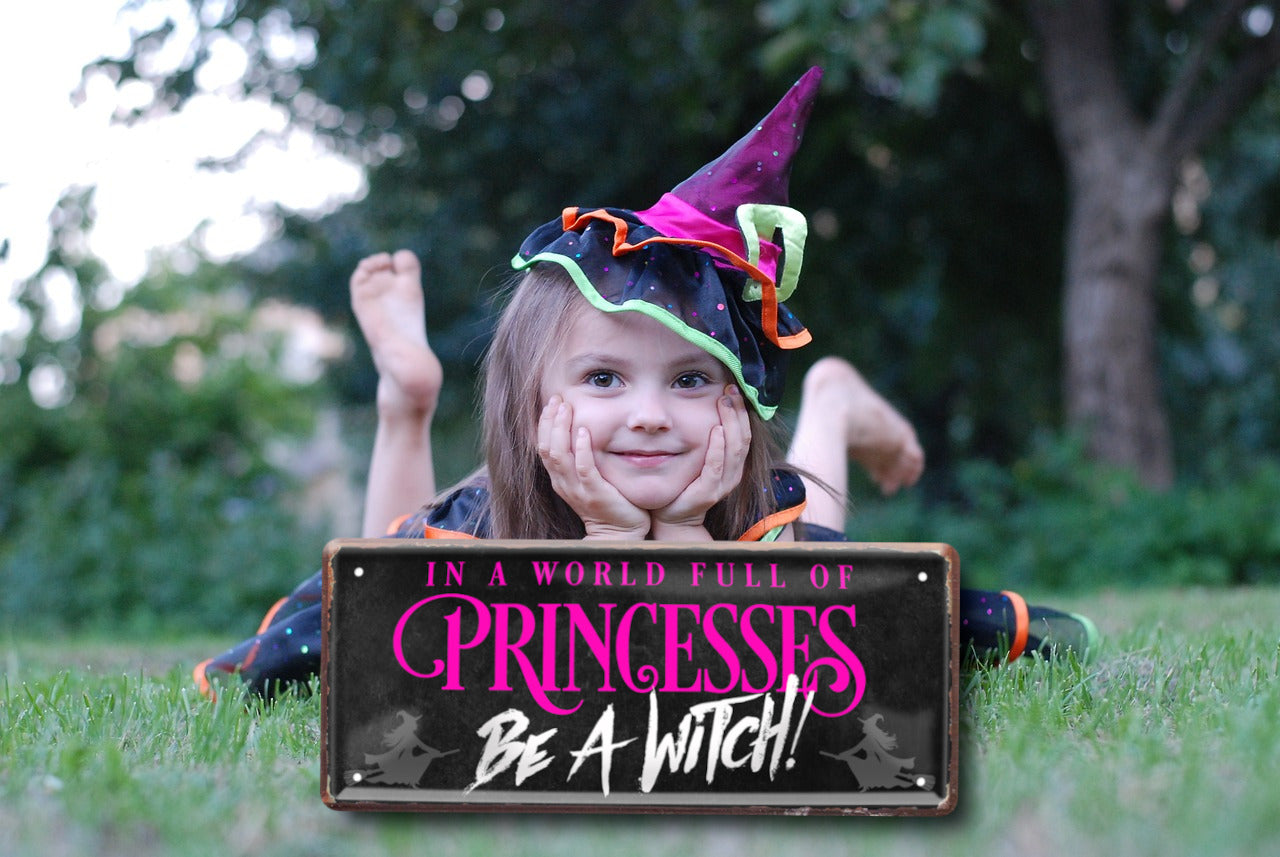 Blechschild ''In a world full of Princess be a Witch'' 28x12cm