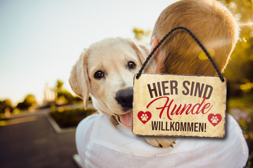 Blechschild ''Hier sind Hunde willkommen'' 18x12cm