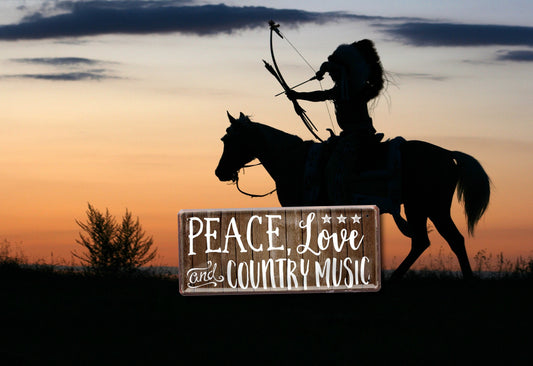 Blechschild ''Peace, Love and Country Music'' 28x12cm