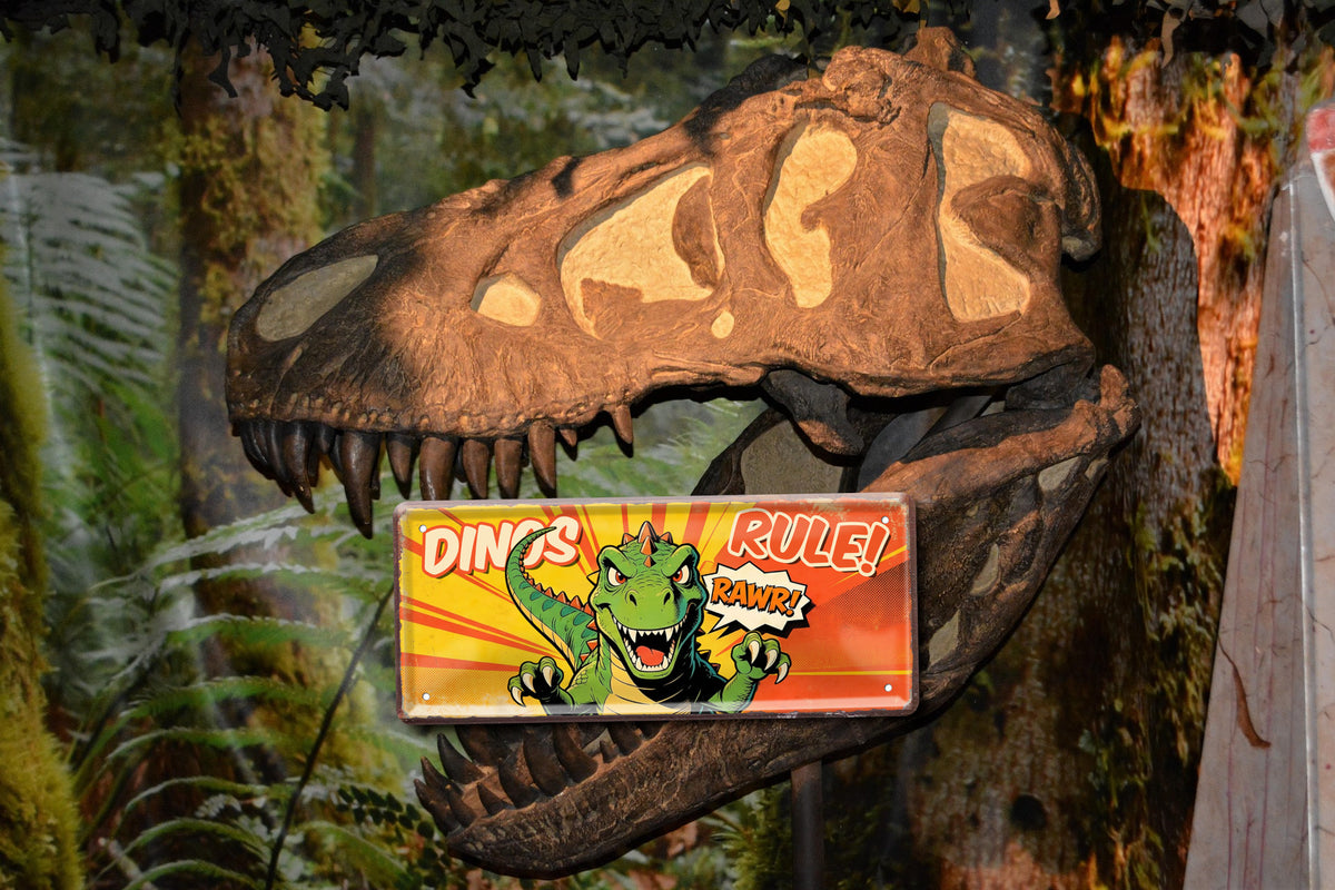 Blechschild ''Dinos Rule'' 28x12cm