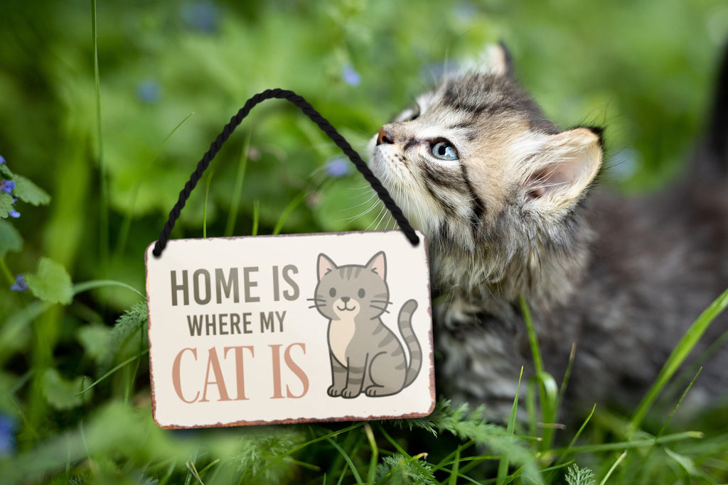 Blechschild ''Home is where my Cat is (katze)'' 18x12cm