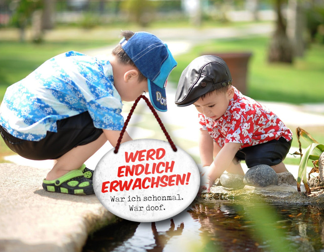 Blechschild ''Werd endlich erwachsen. War ich schon, war doof'' 18x14cm