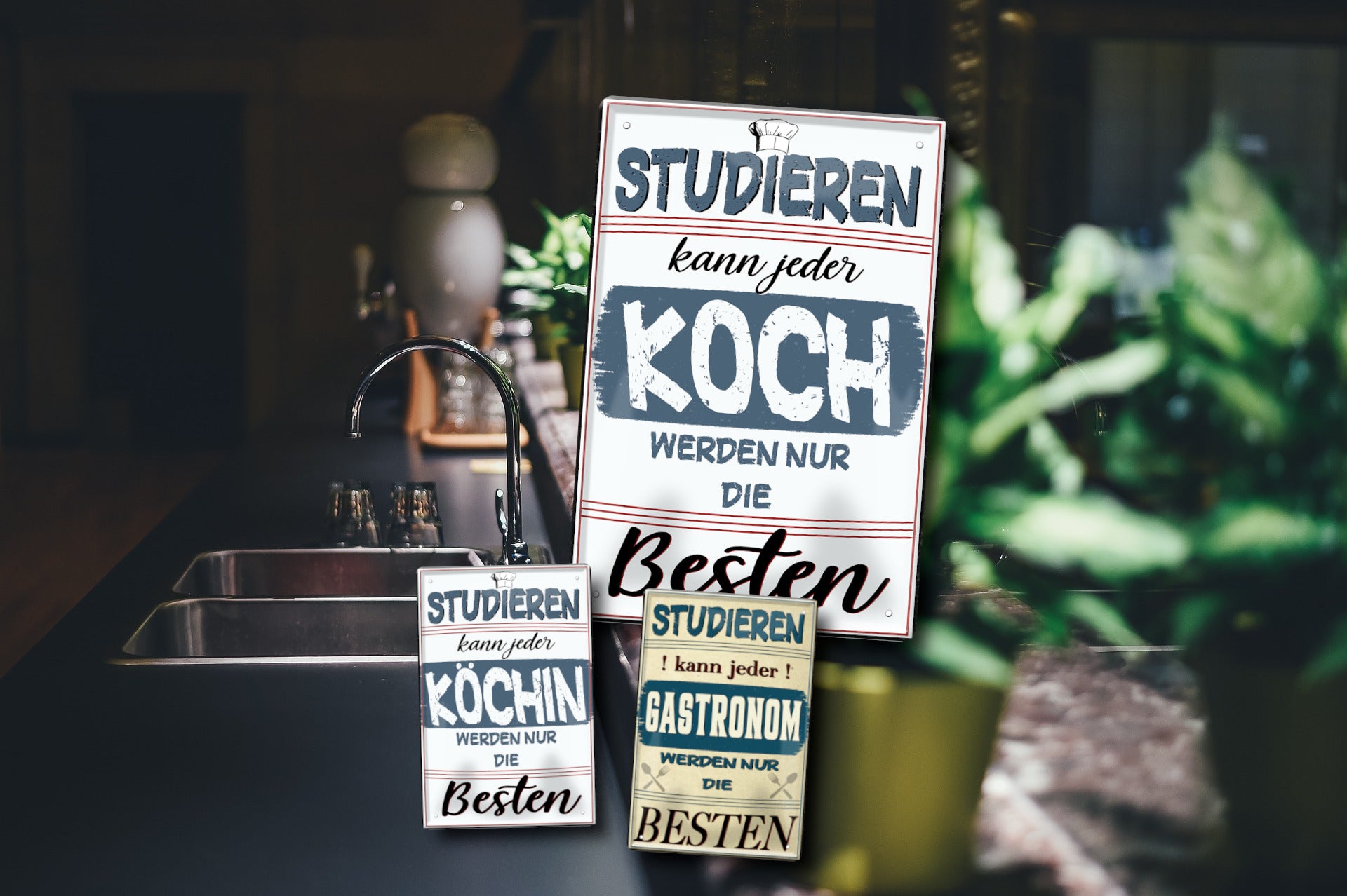 Blechschild ''Studieren kann jeder Gastronom'' 20x30cm