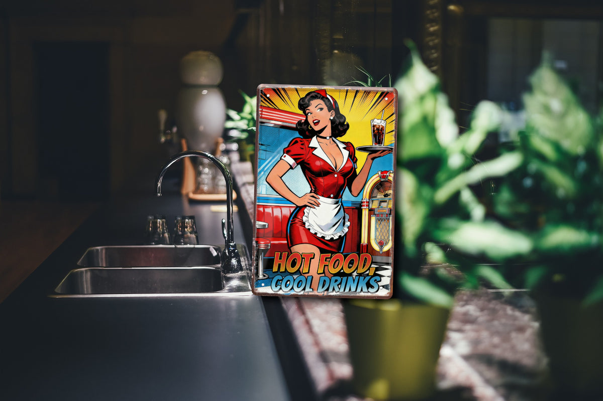 Blechschild ''Hot Food Cool Drinks'' 20x30cm