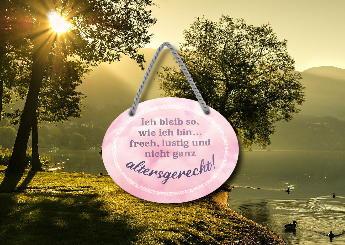 Blechschild ''Ich bleibe so, wie ich bin. Frech, lustig, altersgerecht'' 18x14cm