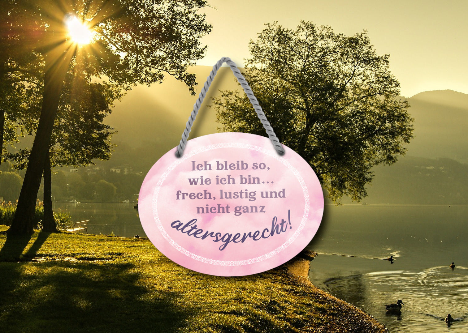Blechschild ''Ich bleibe so, wie ich bin. Frech, lustig, altersgerecht'' 18x14cm