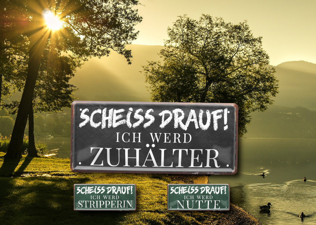 Blechschild ''Scheiss drauf! Ich wer Nutte'' 28x12cm