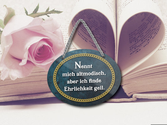 Blechschild ''Nennt mich altmodisch, Ehrlichkeit geil'' 18x14cm