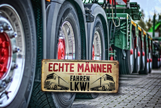 Tin sign "Real men drive trucks" 28x12cm