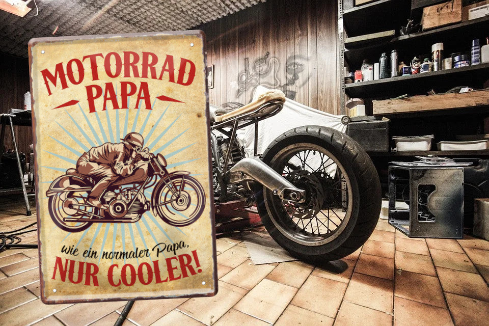 Blechschild ''Motorrad Papa, wie normaler Papa nur Cooler'' 20x30cm