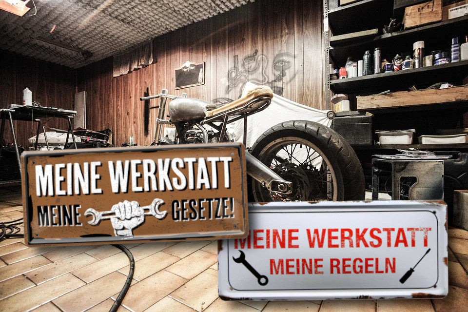 Blechschild ''Meine Werkstatt meine Gesetze'' 28x12cm