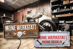 Blechschild ''Meine Werkstatt meine Gesetze'' 28x12cm