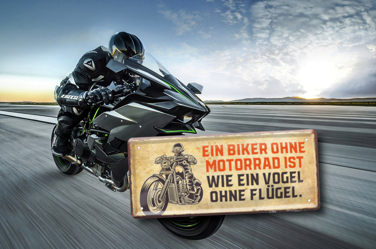 Blechschild ''Ein Biker ohne Motorrad wie Vogel ohne Flügel'' 28x12cm