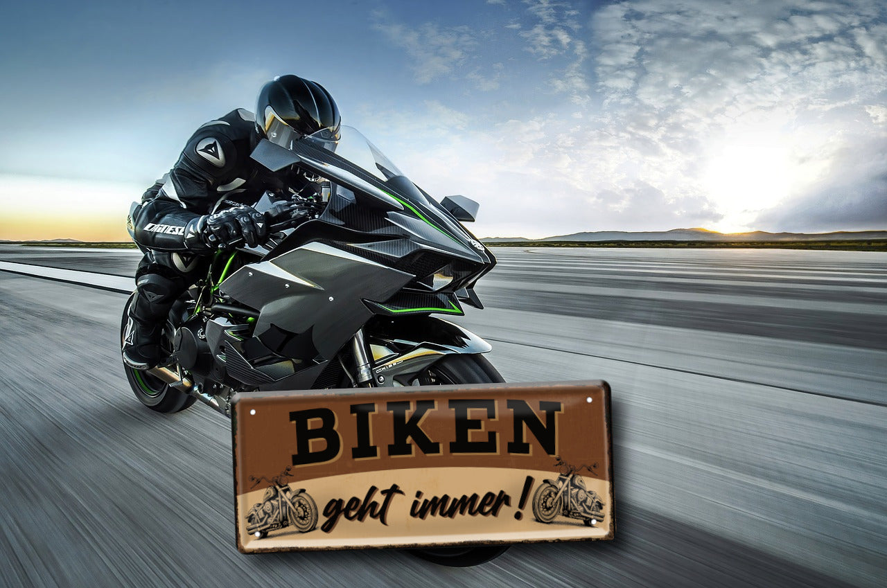 Blechschild ''Biken geht immer!'' 28x12cm