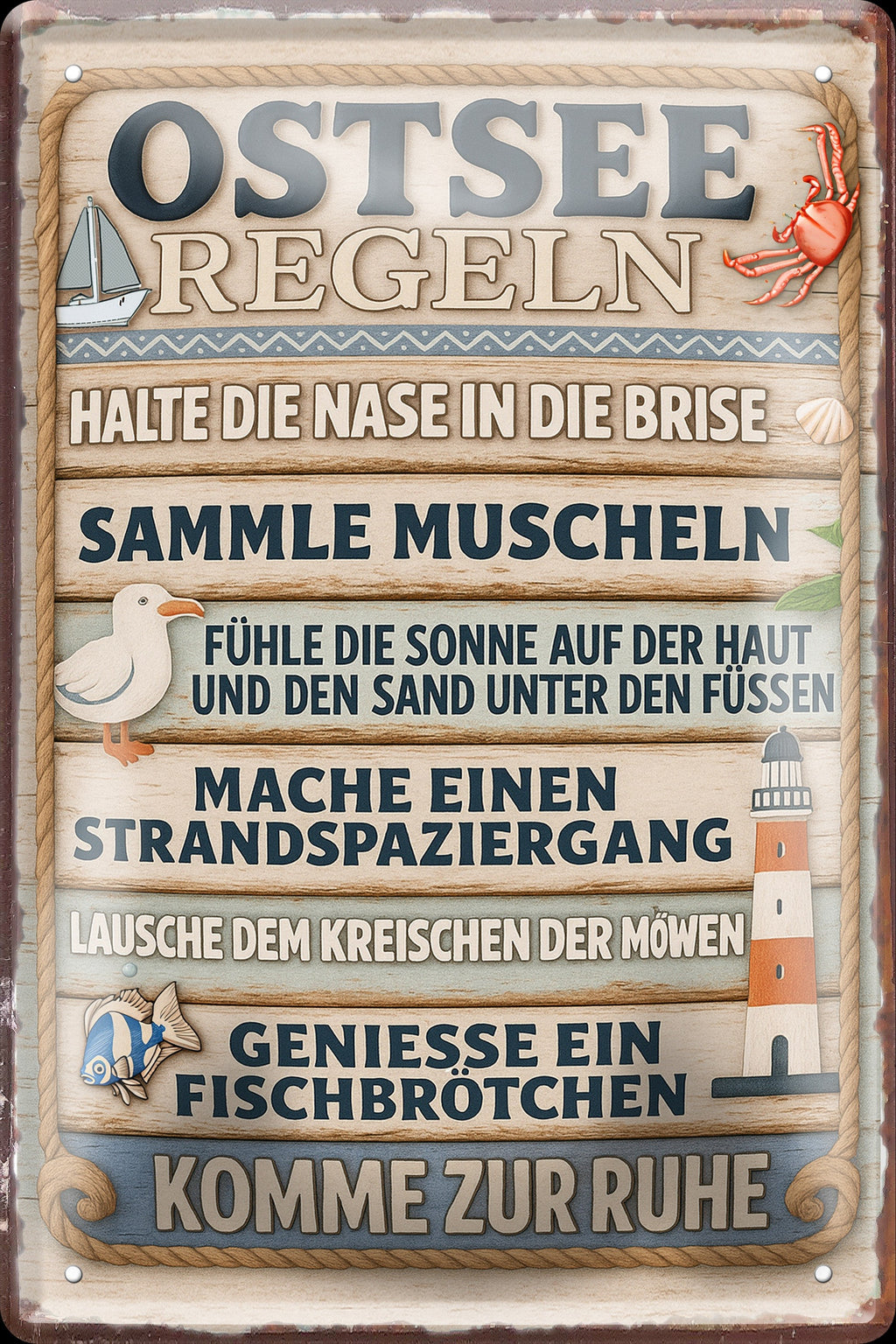 4252024256512		 ''Ostsee Regeln''
childerstore24 Blechschilder sind perfekt als Geschenk zu Weihnachten, Geburtstage, Feiern, Partys, Grillabende, Namenstag, Feiertag, Hochzeit. Jederzeit stilvoll im Wohnzimmer, Partykeller, Garage, Praxis, Büro, nordsee, ostsee Meer Urlaub Sommer Sandstrand see wasser strand sand salzwasser ferien