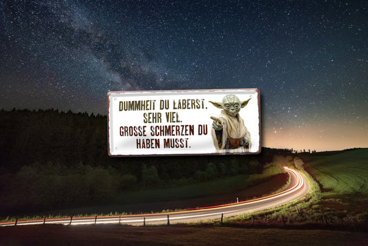 Blechschild ''Dummheit du laberst, grosse Schmerzen du haben musst'' 28x12cm