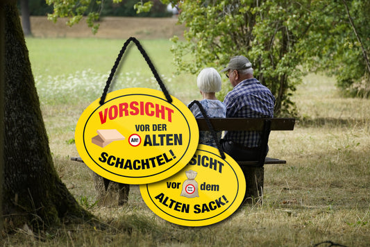 Blechschild ''Vorsicht vor der alten Schachtel'' 18x14cm