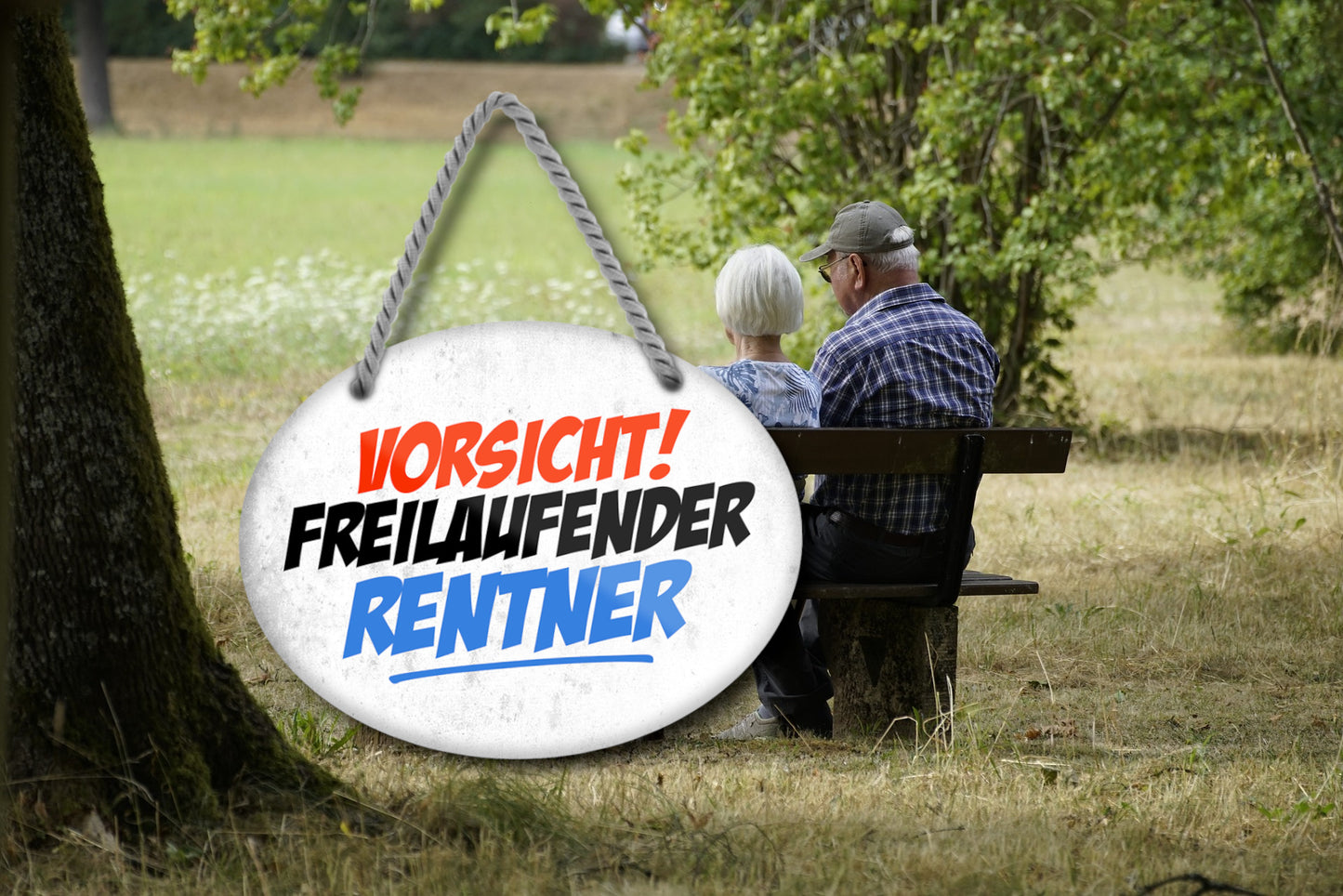 Blechschild ''Vorsicht, freilaufender Rentner'' 18x14cm