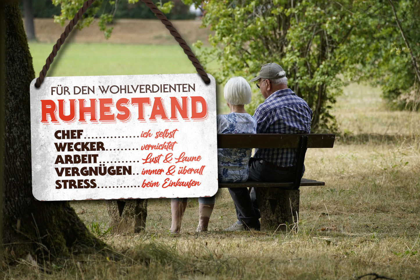 Blechschild ''Für den wohlverdienten Ruhestand'' 18x12cm