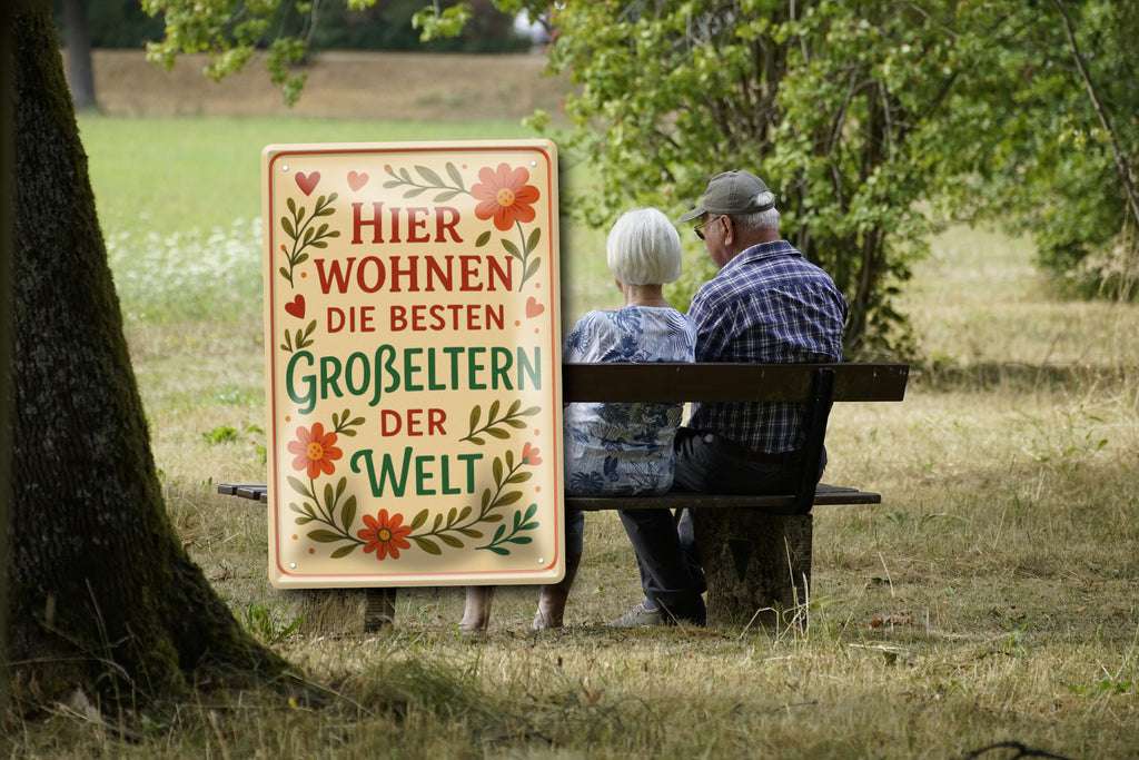 Blechschild ''Hier wohnen die besten Großeltern der Welt'' 20x30cm