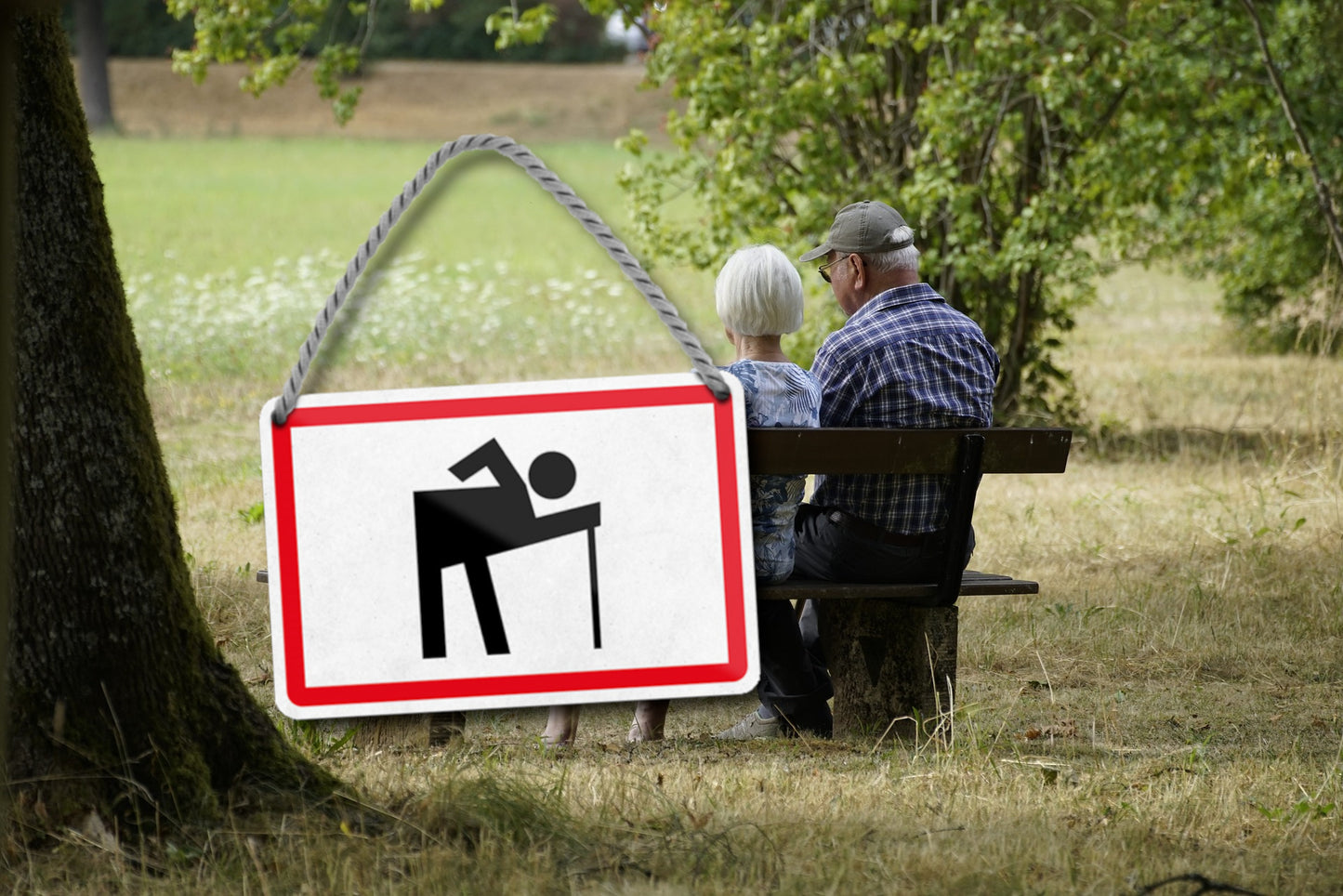 Blechschild ''Abbild Rentner Gehstock'' 18x12cm