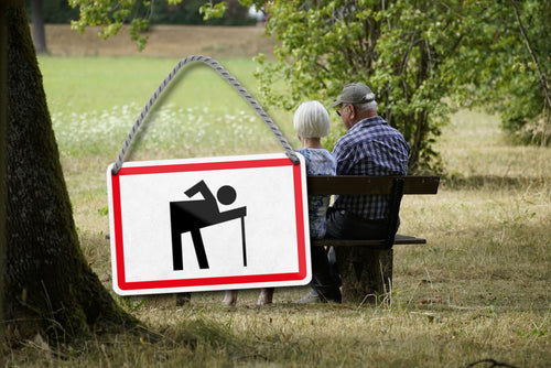 Tin sign "Picture pensioner walking stick" 18x12cm
