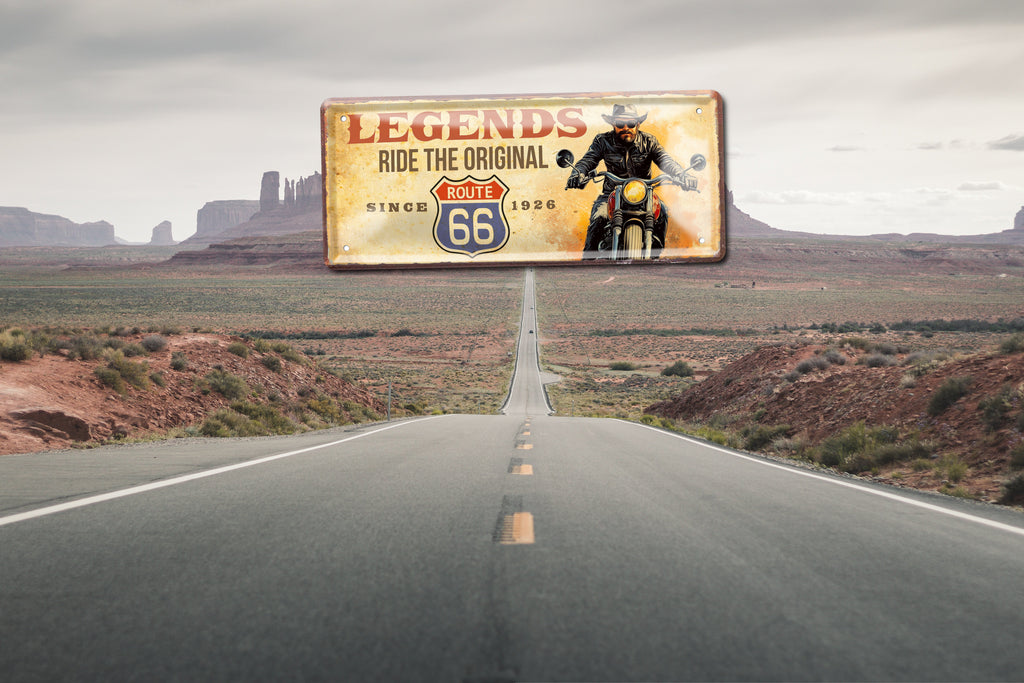 Blechschild ''Legends ride the original Route 66'' 28x12cm