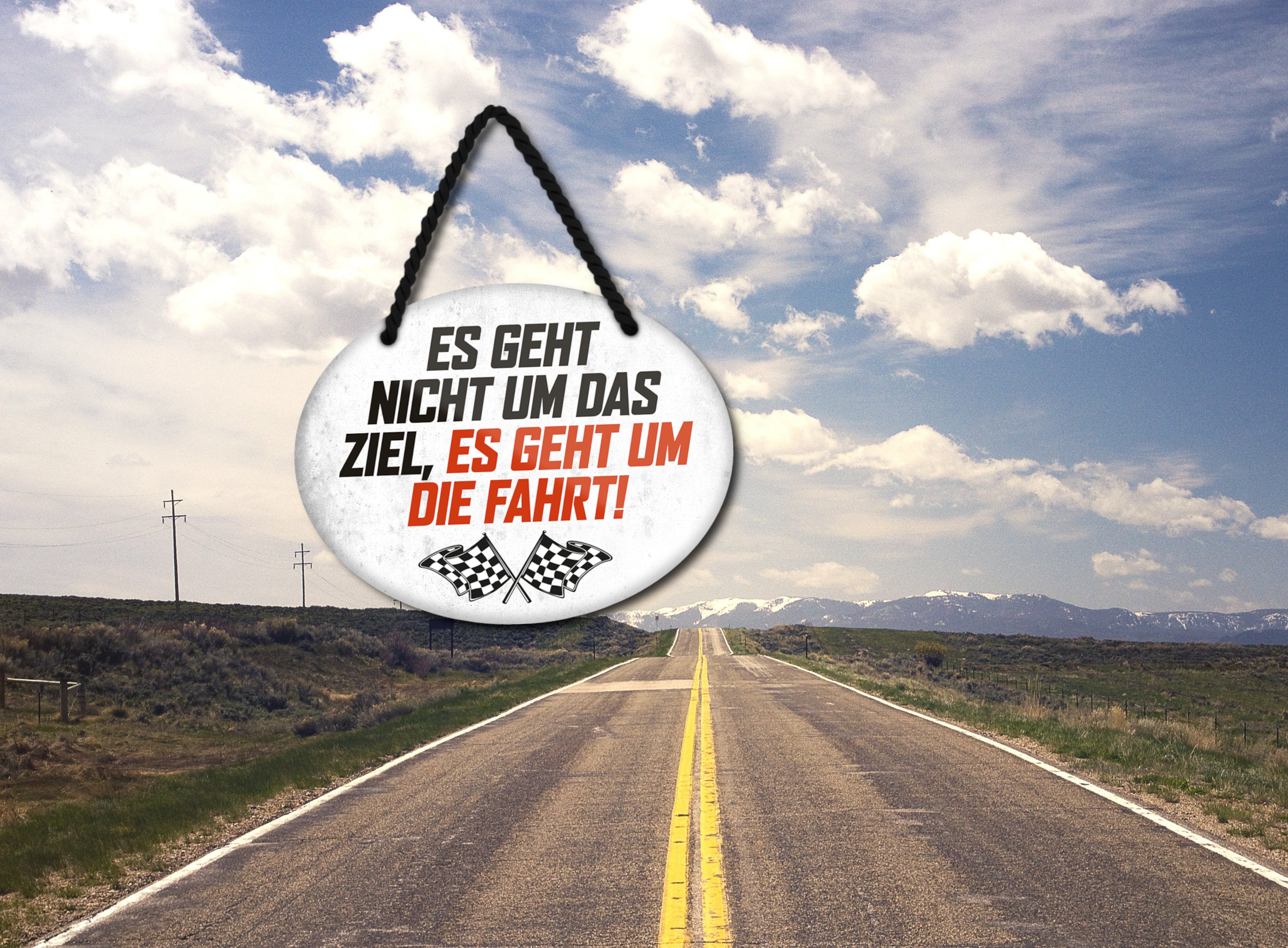 Blechschild ''Es geht nicht um das Ziel, es geht um die Fahrt'' 18x14cm