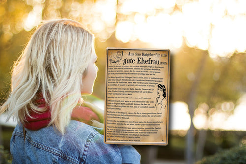Blechschild ''Aus dem Ratgeber für eine gute Ehefrau'' 20x30cm