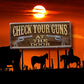 Blechschild ''Check your guns'' 28x12cm