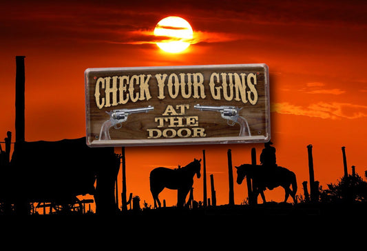 Blechschild ''Check your guns'' 28x12cm