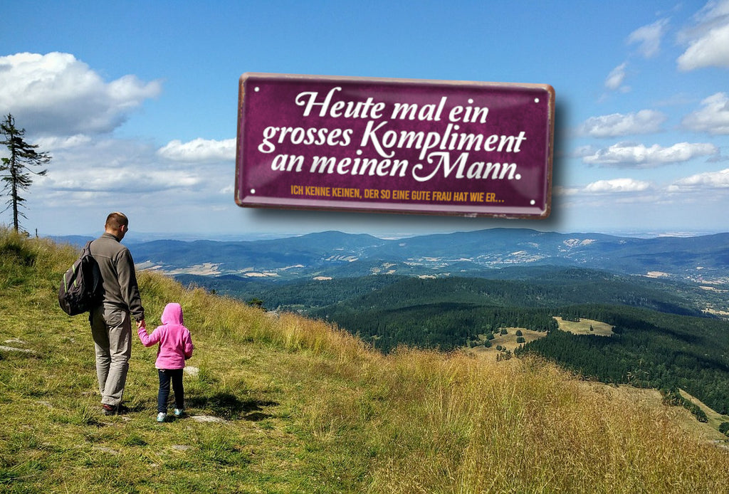 Blechschild ''Heute mal ein grosses Kompliment an meinen Mann'' 28x12cm