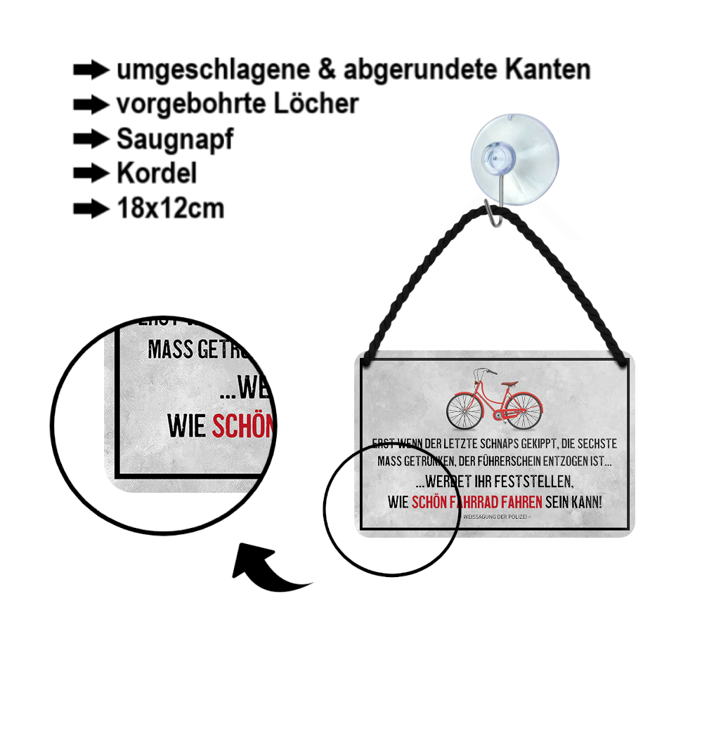 fahrrad fahren wenig fleisch und vor allem dosenbier saufen Blechschild ''Erst wenn der letzte Schnaps gekippt..Fahrrad fahren'' 1 – Schilderstore24