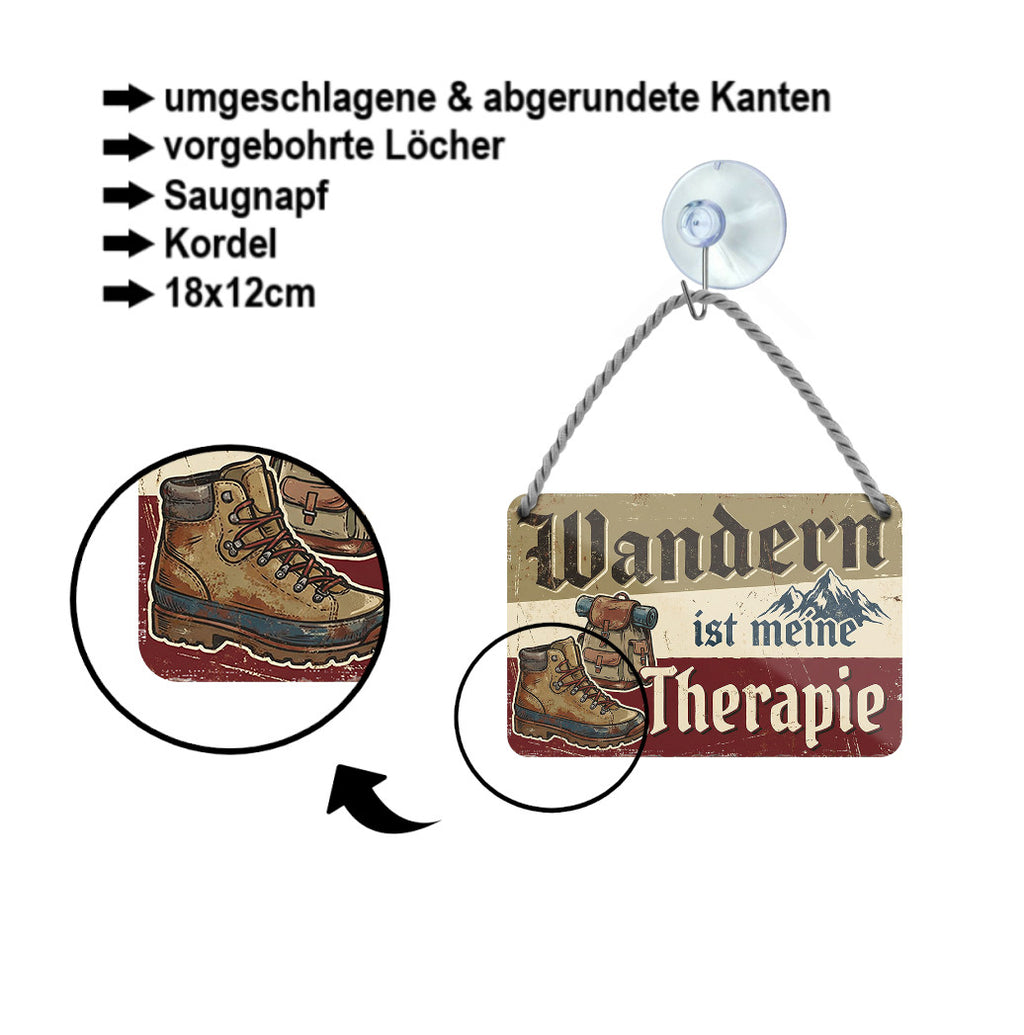 Blechschild ''Wandern ist meine Therapie'' 18x12cm