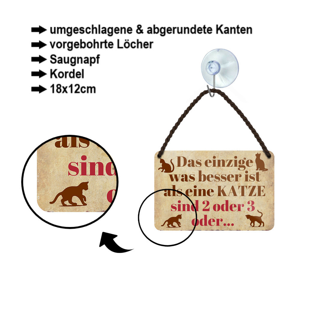 Blechschild ''Das einzige was besser ist als eine Katze. 2 oder 3'' 18x12cm