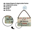 Blechschild ''Zu jung für die Rente, zum Strippen zu Fett'' 18x12cm
