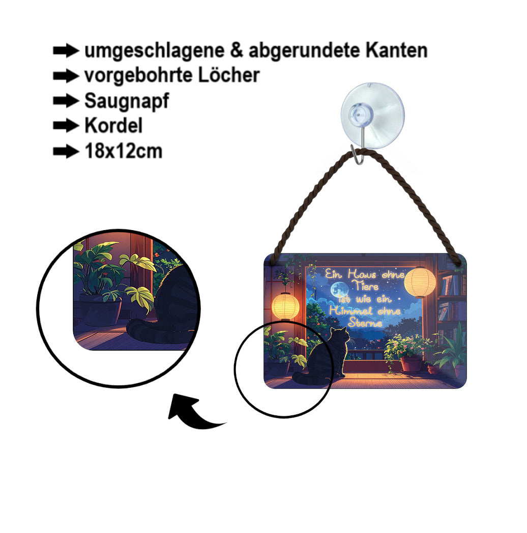 Blechschild ''Ein Haus ohne Tier wie Himmel ohne Sterne'' 18x12cm