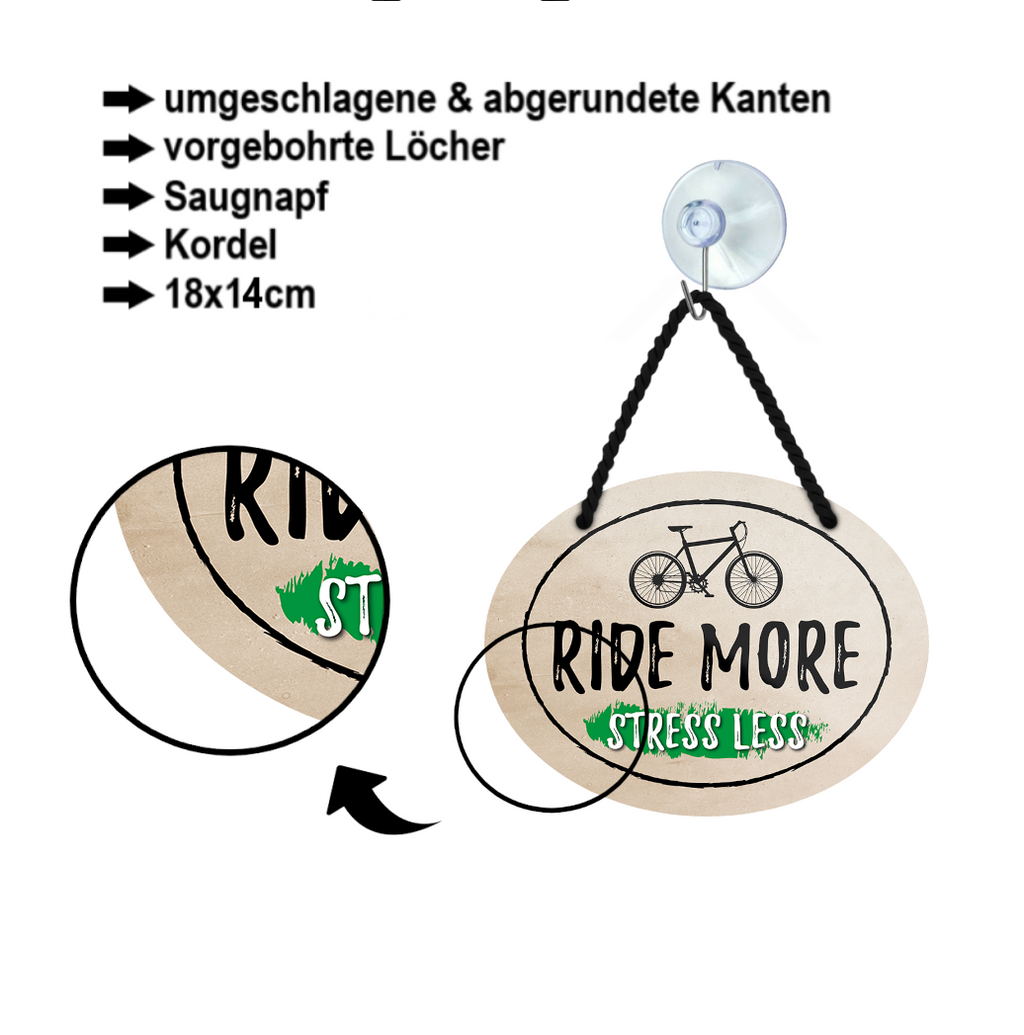 Blechschild ''Ride more. Stress less'' 18x14cm