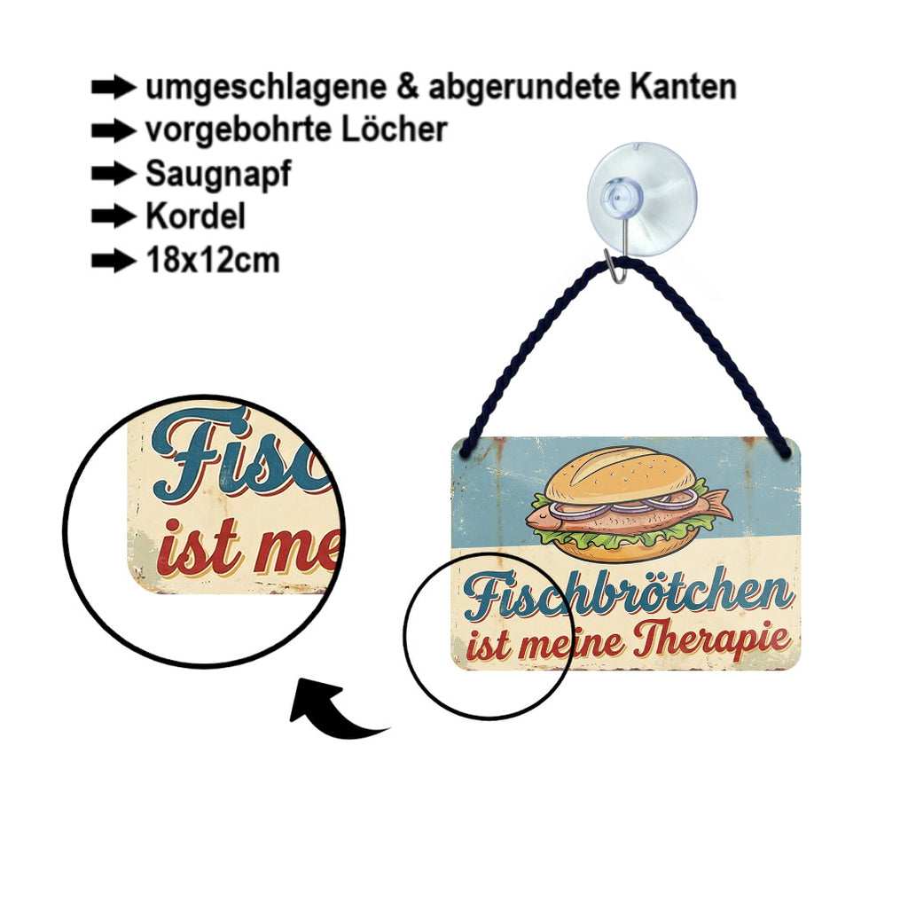 Blechschild ''Fischbrötchen ist meine Therapie'' 18x12cm