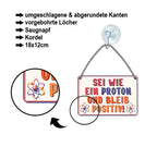 Blechschild ''Sei wie ein Proton und bleib Positiv'' 18x12cm